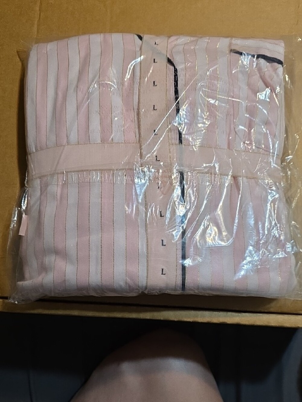 Victoria's Secret Pink and White Satin Stripe Flannel Pajama Set - Picture 4 of 4